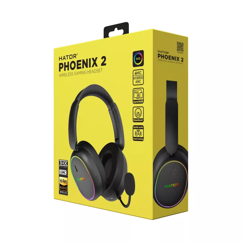 HATOR Phoenix 2 bezdrôtový headset káblový a bezdrôtový s hlavovým mostom herný USB Type-C / USB Type-A Bluetooth čierny