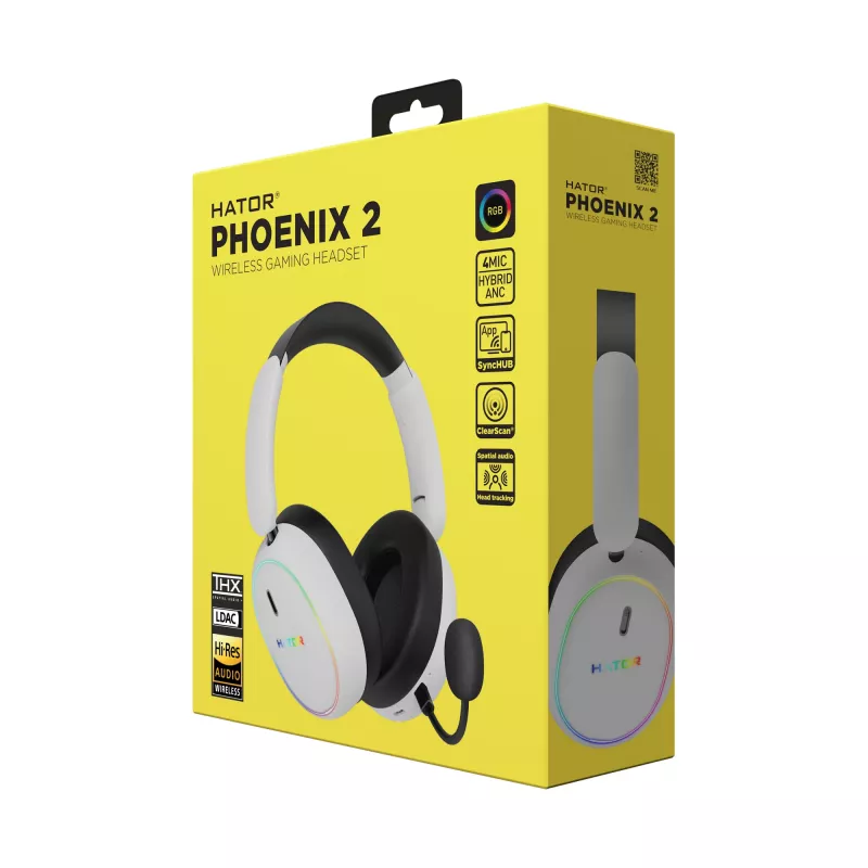 HATOR Phoenix 2 bezdrôtový headset káblový a bezdrôtový s hlavovým mostom herný USB Type-C / USB Type-A Bluetooth biely