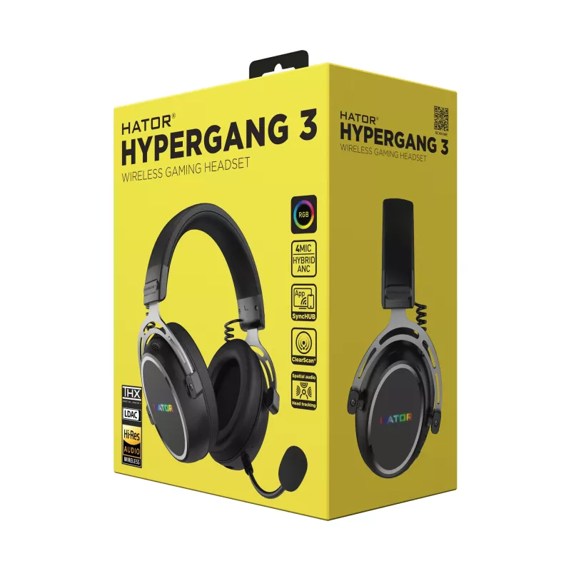 HATOR Hypergang 3 bezdrôtový headset s hlavovým mostom herný USB Type-C / USB Type-A Bluetooth čierny