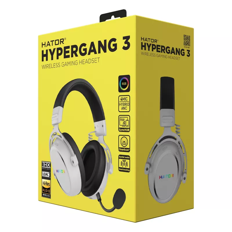 HATOR Hypergang 3 bezdrôtový headset s hlavovým mostom herný USB Type-C / USB Type-A Bluetooth biely