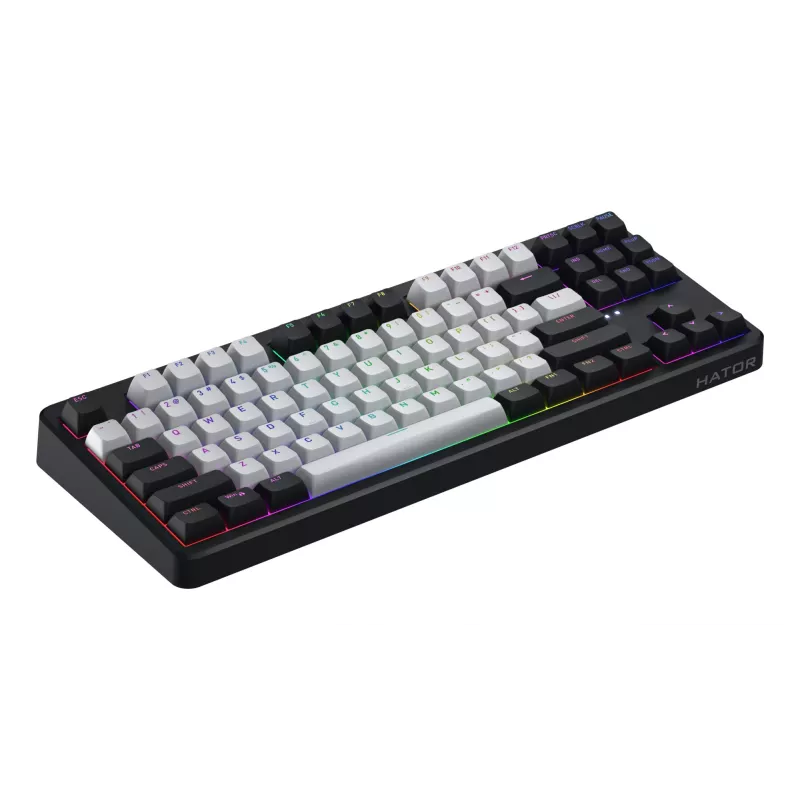 HATOR Rockfall 3 TKL Wireless, čierna, QMK/VIA, OMA profil bielo-čierne keycapy klávesnica - lineárne mechanické hotswap spínače - US - ANSI rozloženie (HTK850)