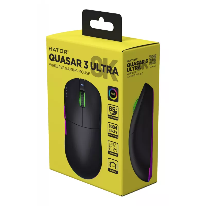 HATOR Quasar 3 Ultra 8K Wireless myš herná obojručná RF Wireless + Bluetooth + USB Type-A optická 30000 DPI