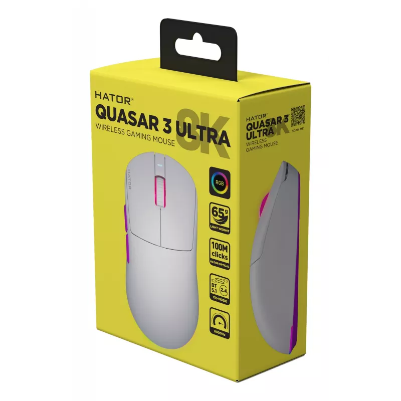 HATOR Quasar 3 Ultra 8K Wireless myš herná obojručná RF Wireless + Bluetooth + USB Type-A optická 30000 DPI