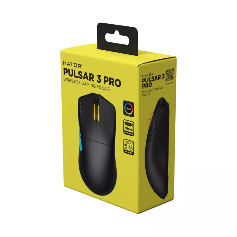HATOR Pulsar 3 PRO Wireless myš herná pre pravákov RF Wireless + Bluetooth + USB typu A optická 30000 DPI
