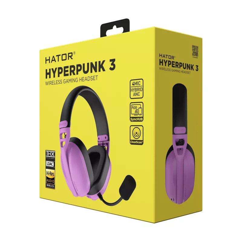 HATOR Hyperpunk 3 bezdrôtový headset káblový a bezdrôtový s hlavovým mostom herný USB Type-C / USB Type-A Bluetooth fialový