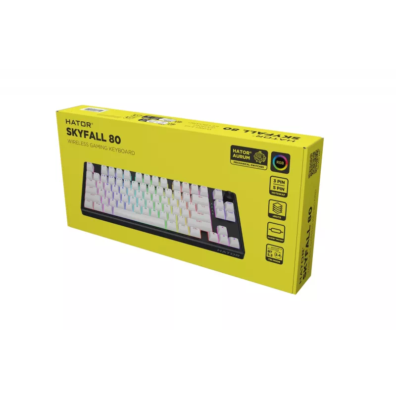 HATOR Skyfall Wireless 80 klávesnica herná USB + RF Wireless + Bluetooth QWERTY US English čierna, biela