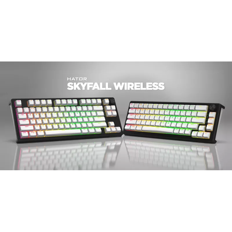 HATOR Skyfall Wireless 80 klávesnica herná USB + RF Wireless + Bluetooth QWERTY US English čierna, biela