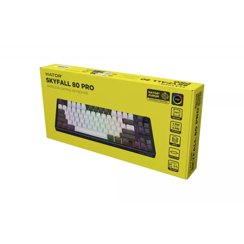 HATOR Skyfall Pro Wireless 80 klávesnica herná USB + RF Wireless + Bluetooth QWERTY US English čierna, sivá