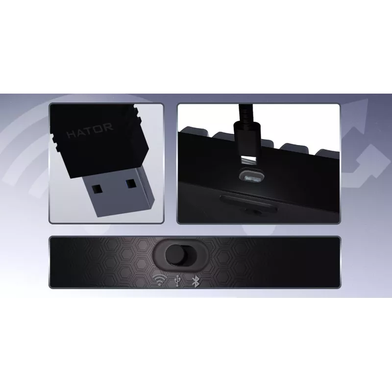 HATOR Skyfall Pro Wireless 80 klávesnica herná USB + RF Wireless + Bluetooth QWERTY US English čierna, sivá