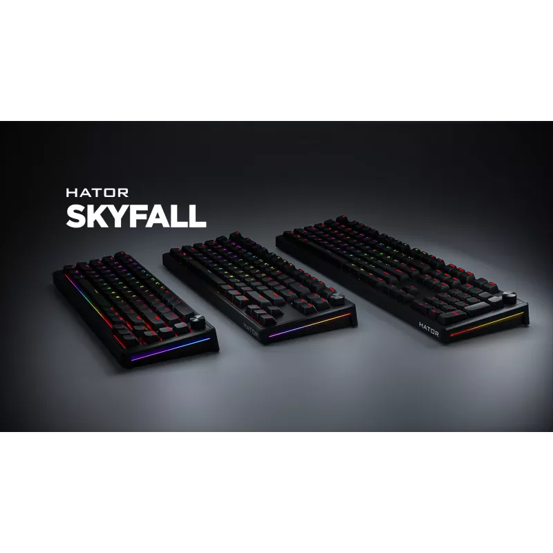 HATOR Skyfall 65 káblová, mechanická, USB-C, Aurum Sterling, 70M stlačení, RGB, čierna, 790g
