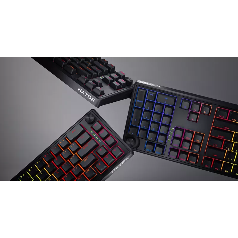 HATOR Skyfall 65 káblová, mechanická, USB-C, Aurum Sterling, 70M stlačení, RGB, čierna, 790g
