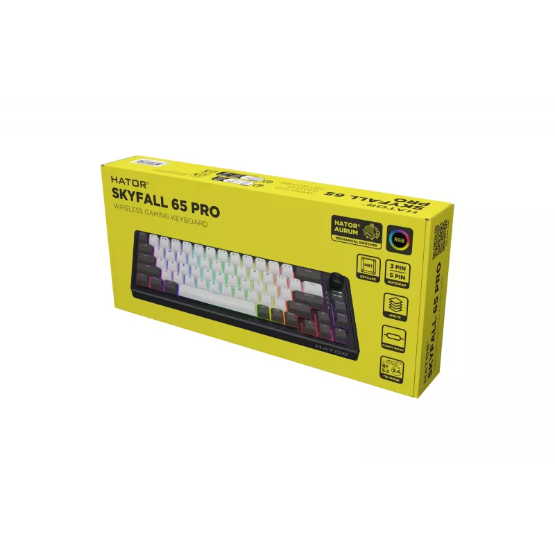HATOR Skyfall Pro Wireless 65 klávesnica herná USB + RF Wireless + Bluetooth QWERTY US English čierna, sivá