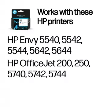 HP 62 trikolórová originálna atramentová kazeta, azúrová, purpurová, žltá, 1 kus, 165 strán