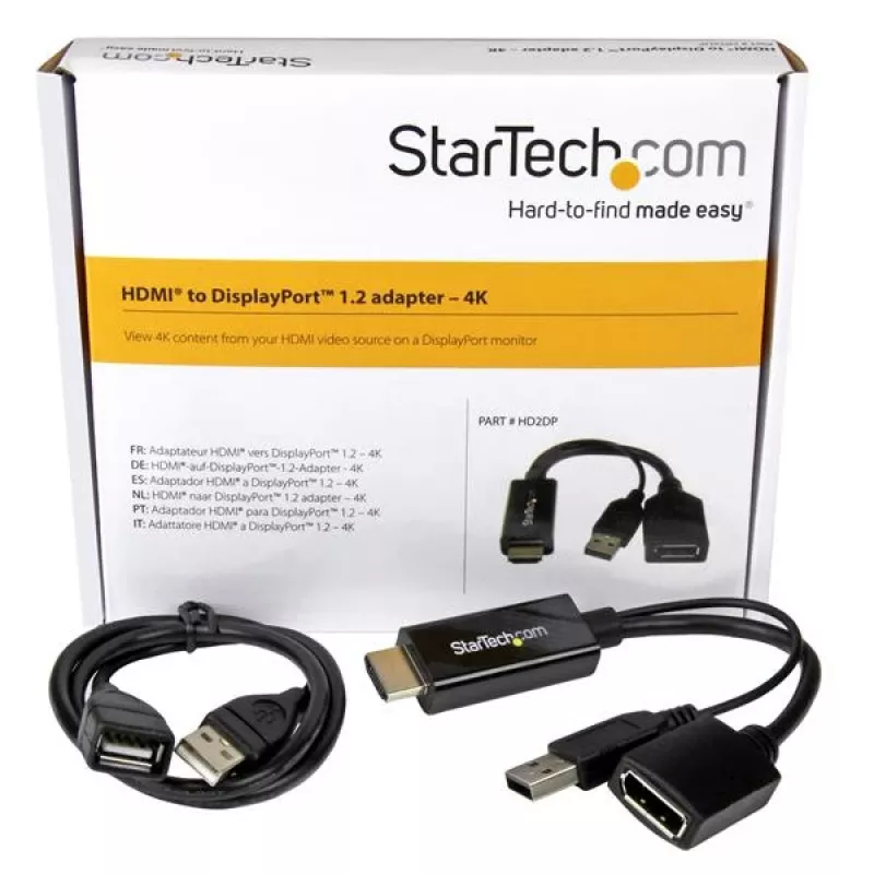StarTech.com HDMI na DisplayPort adaptér - 4K 30Hz, 3840 x 2160 pixelov, 1080p, 720p, 120 Hz, čierny, MegaChips - STDP2600, aktívny videokonvertor