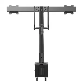 StarTech.com stolový držiak na dva monitory – ergonomický držiak na dvojmonitor VESA pre 32-palcové displeje (8 kg) – priečna tyč s rukoväťou pre synchronizovaný plný pohyb – výškovo nastaviteľný – C-svorka/priechodka