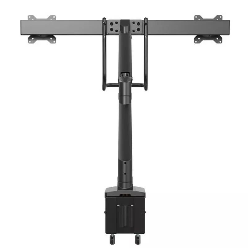 StarTech.com stolový držiak na dva monitory – ergonomický držiak na dvojmonitor VESA pre 32-palcové displeje (8 kg) – priečna tyč s rukoväťou pre synchronizovaný plný pohyb – výškovo nastaviteľný – C-svorka/priechodka