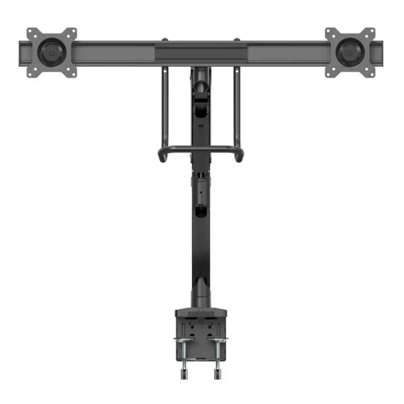 StarTech.com stolový držiak na dva monitory – ergonomický držiak na dvojmonitor VESA pre 32-palcové displeje (8 kg) – priečna tyč s rukoväťou pre synchronizovaný plný pohyb – výškovo nastaviteľný – C-svorka/priechodka