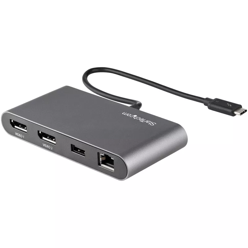 StarTech.com Dual-Monitor Thunderbolt Mini Dock, 4K 60Hz DisplayPort, bez ovládačov hub pre Windows & Mac, Gigabit Ethernet, 1x USB-A (USB 5Gbps), 11in (28cm) kábel