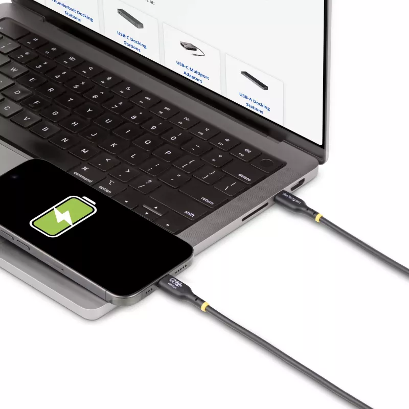 StarTech.com 3m USB-C nabíjací kábel, USB-IF certifikovaný USB-C kábel, 240W PD EPR, USB 2.0 Type-C nabíjací kábel na notebook, USB-C dátový prenosový kábel, TPE plášť, M/M