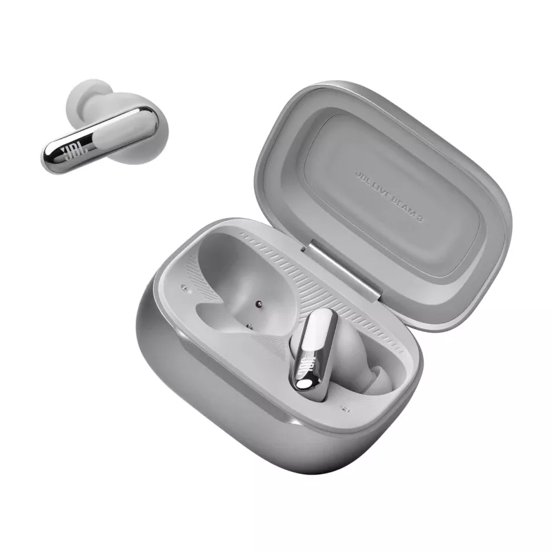 JBL Live Beam 3 headset bezdrôtový do uší hovory/hudba/šport/každodenné použitie Bluetooth strieborný