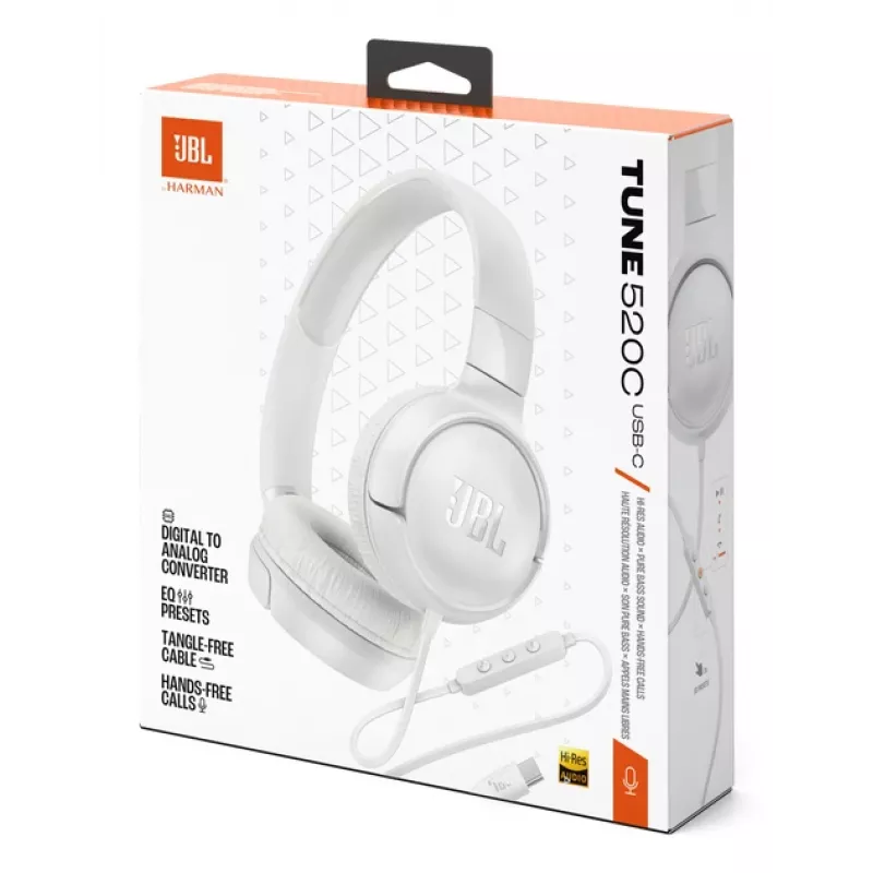 JBL Tune 520C USB-C slúchadlá káblový cez hlavu hovory/hudba USB Type-C biela