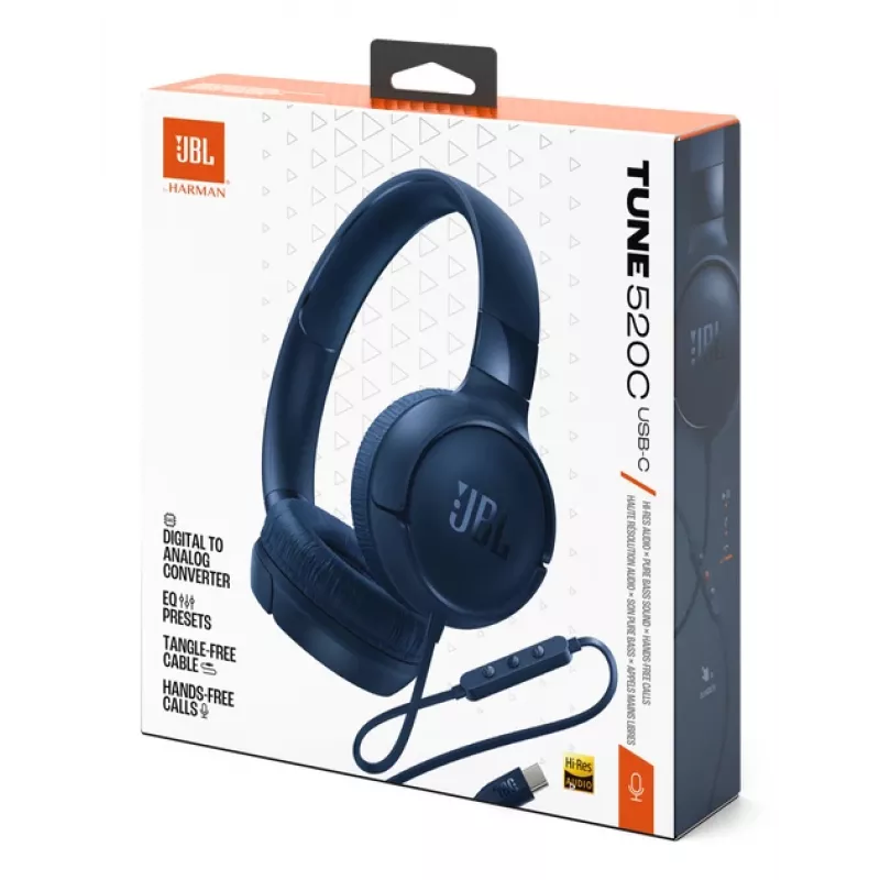 JBL Tune 520C USB-C slúchadlá káblový cez hlavu hovory/hudba USB Type-C modrá