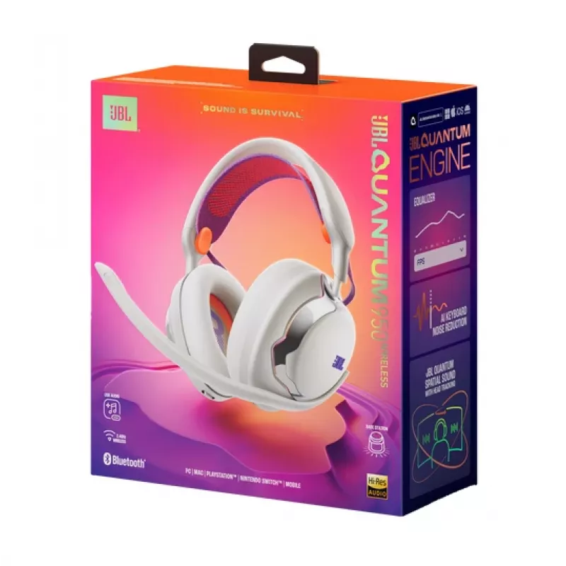 JBL Quantum 950 Headset bezdrôtový cez hlavu herný USB Type-C Bluetooth nabíjacia stanica oranžový, strieborný, biely