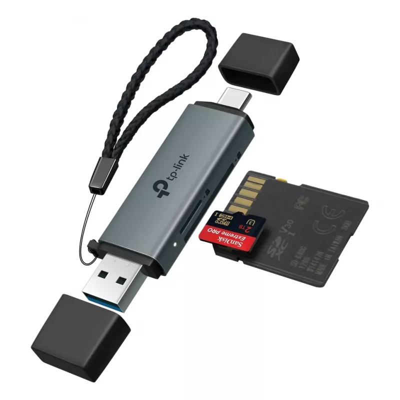 Čítačka kariet TP‑LINK UA430D USB 3.1 — podpora MicroSD/SD, 200 Mbit/s, čierna, 75×22,9×9,3 mm