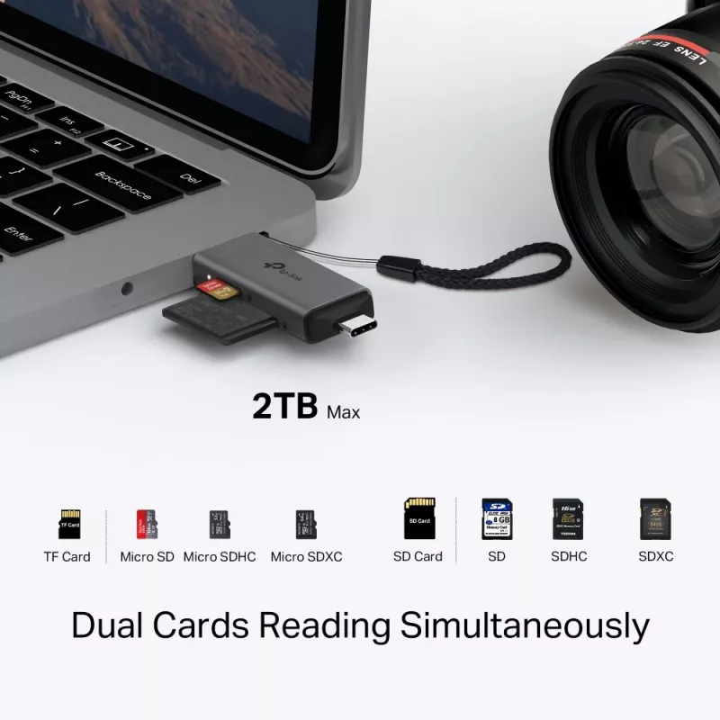 Čítačka kariet TP‑LINK UA430D USB 3.1 — podpora MicroSD/SD, 200 Mbit/s, čierna, 75×22,9×9,3 mm