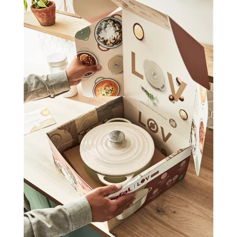 Tefal liatinová servírovacia panvica LOV E25972, okrúhla 3,8 l, 28 cm, béžová
