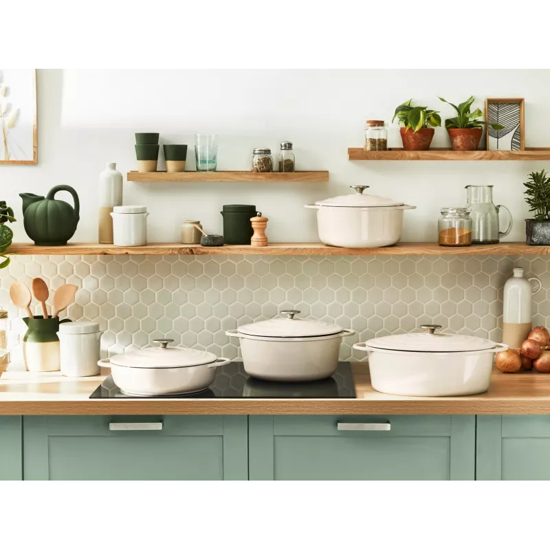 Tefal liatinová servírovacia panvica LOV E25972, okrúhla 3,8 l, 28 cm, béžová