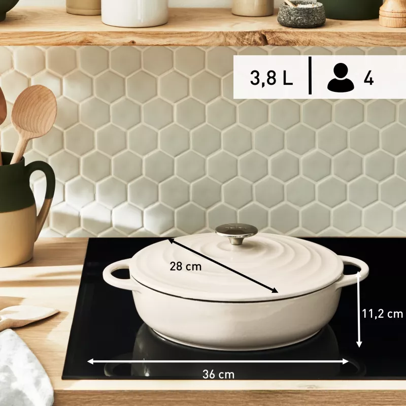 Tefal liatinová servírovacia panvica LOV E25972, okrúhla 3,8 l, 28 cm, béžová