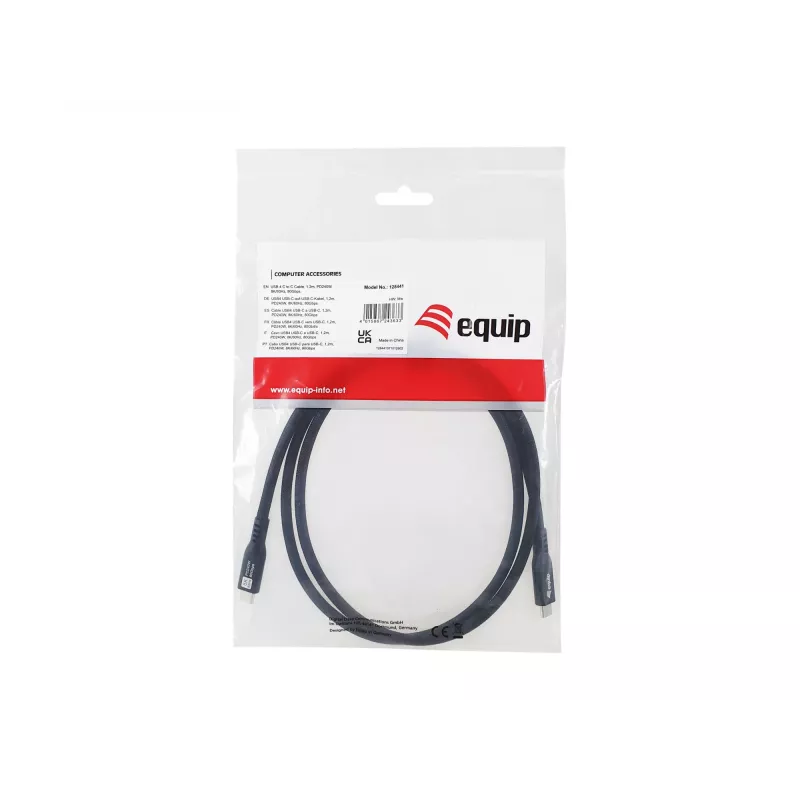 USB4 Gen 4x2 C‑na‑C kábel EQUIP 1,2 m, 80 Gbit/s, PD240W, 8K@60Hz, čierny