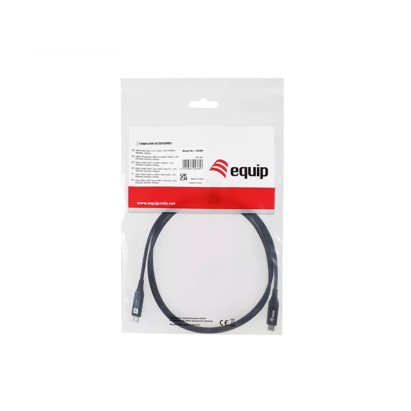 Equip USB 4 ultra tenký C‑na‑C kábel, 1,2 m, PD240W, 4K/60Hz, 40 Gbps, čierny