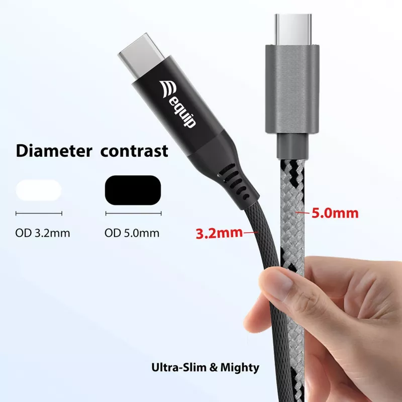 Equip USB 4 ultra tenký C‑na‑C kábel, 1,2 m, PD240W, 4K/60Hz, 40 Gbps, čierny