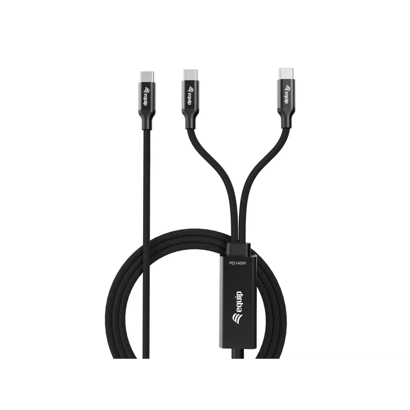 USB-C na 2x USB-C Y nabíjací kábel EQUIP 1,5 m PD 140 W, USB 2.0, čierny