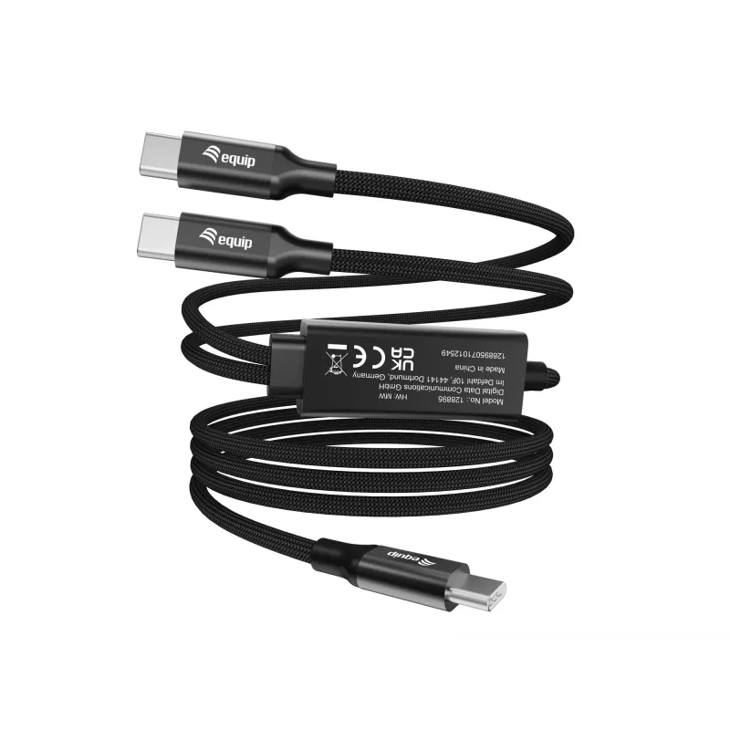 USB-C na 2x USB-C Y nabíjací kábel EQUIP 1,5 m PD 140 W, USB 2.0, čierny