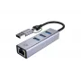 USB-C na Gigabit sieťový adaptér s 3-portovým USB hubom CONCEPTRONIC ABBY25G — USB 3.2 Gen 1, 1 Gbit/s Ethernet, 3x USB-A, hliník, sivý