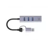USB-C na Gigabit sieťový adaptér s 3-portovým USB hubom CONCEPTRONIC ABBY25G — USB 3.2 Gen 1, 1 Gbit/s Ethernet, 3x USB-A, hliník, sivý