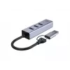 USB-C na Gigabit sieťový adaptér s 3-portovým USB hubom CONCEPTRONIC ABBY25G — USB 3.2 Gen 1, 1 Gbit/s Ethernet, 3x USB-A, hliník, sivý