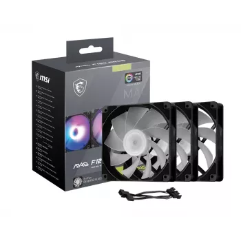 PC skriňový ventilátor MSI MAG F120 ARGB x3 — 120 mm, 1300 ot/min, hydraulické ložisko, čierny