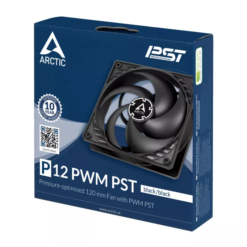 ARCTIC P12 PWM PST (čierna/čierna) tlakovo optimalizovaný 120 mm ventilátor s PWM PST