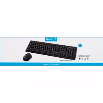 Sandberg Wireless Office DesktopSet INT, Wireless, RF Wireless, Membrane, QWERTY, čierna, myš súčasťou