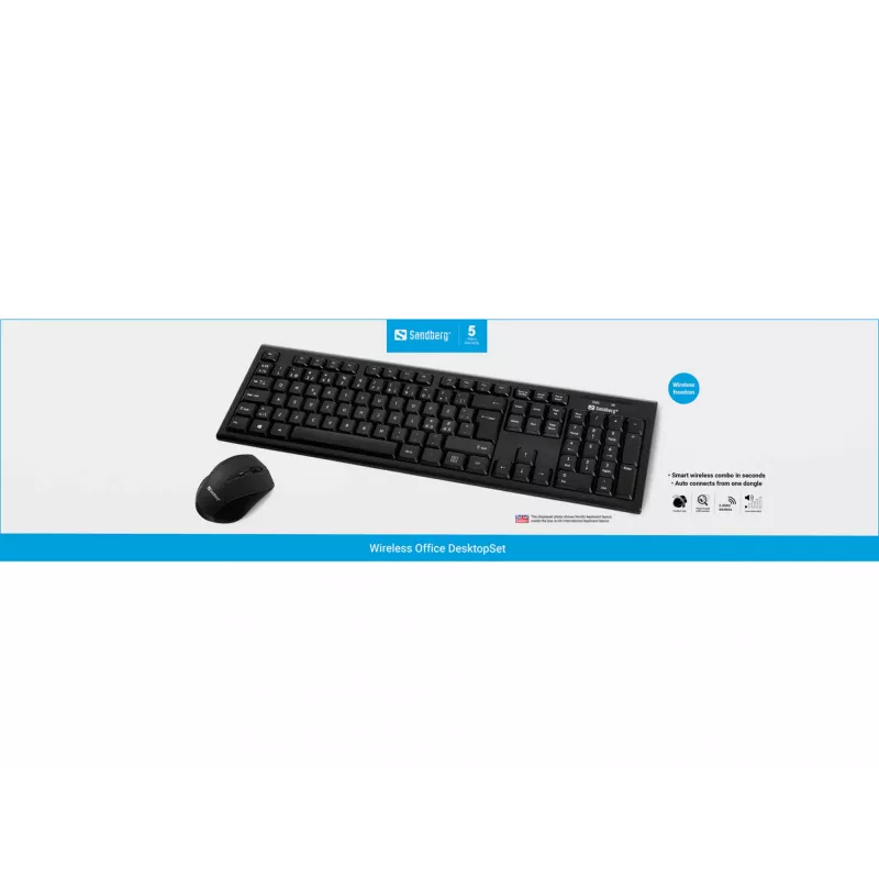 Sandberg Wireless Office DesktopSet INT, Wireless, RF Wireless, Membrane, QWERTY, čierna, myš súčasťou
