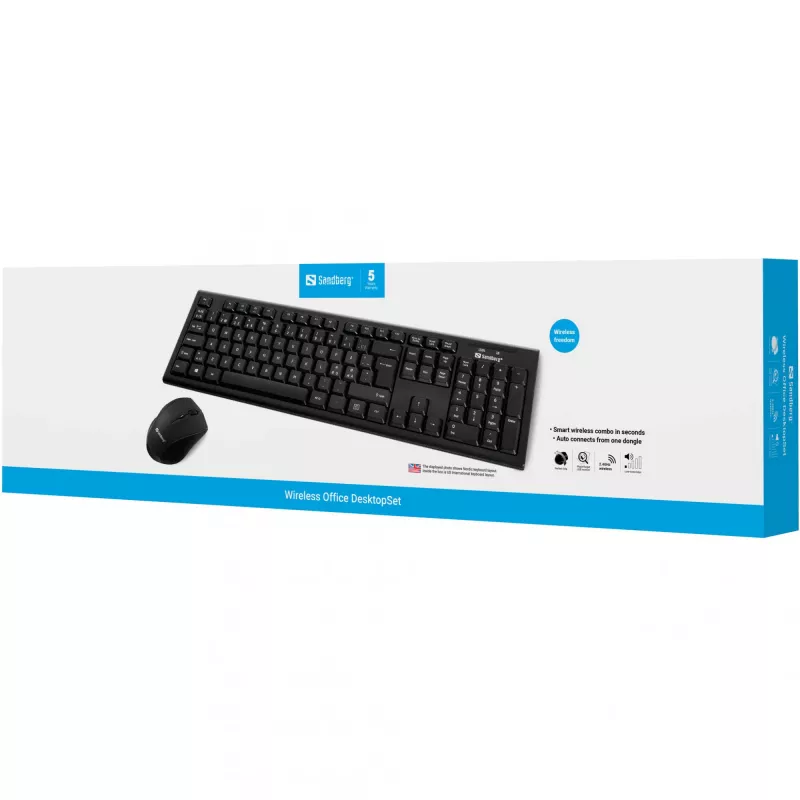 Sandberg Wireless Office DesktopSet INT, Wireless, RF Wireless, Membrane, QWERTY, čierna, myš súčasťou