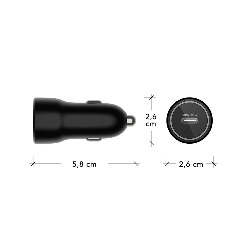 dbramante1928 re-charge - auto nabíjačka USB-C 30W - BLK, auto, zapaľovač, čierna