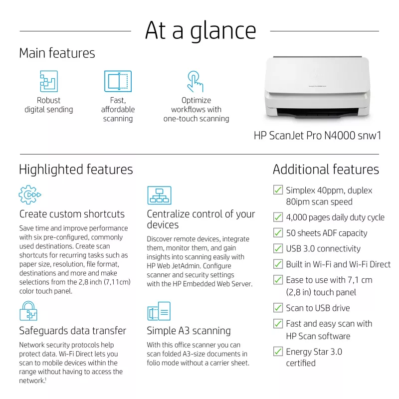 HP ScanJet Pro N4000 snw1 skener s podávačom 600 x 600 DPI