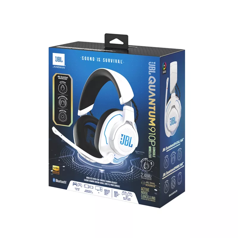 JBL Quantum 910P headset káblový a bezdrôtový čelenkový herný USB Type-C Bluetooth modrá, biela