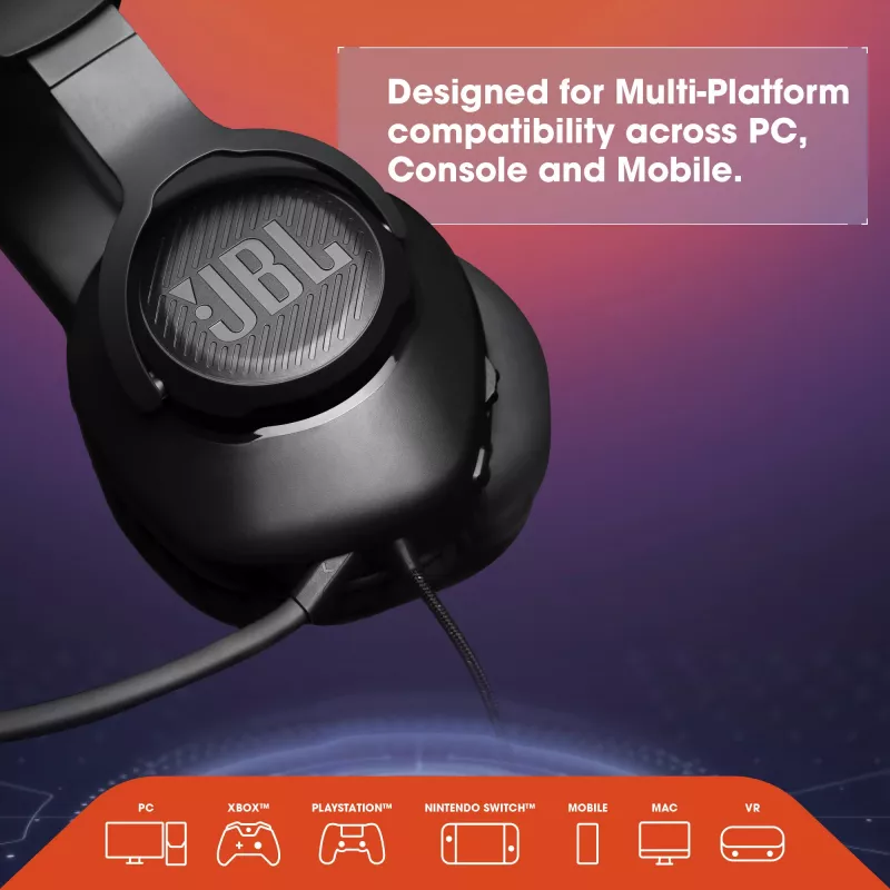 JBL Quantum 100 čierna, káblový, herný, 20 - 20000 Hz, 216 g, slúchadlá, čierna