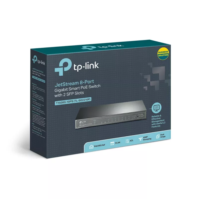 TP-Link JetStream 8-portový gigabitový Smart PoE switch s 2 SFP slotmi